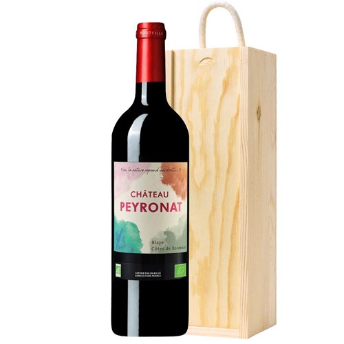 Chateau Peyronat Blaye Cotes de Bordeaux 75cl Red Wine In Pine Wooden Gift Box